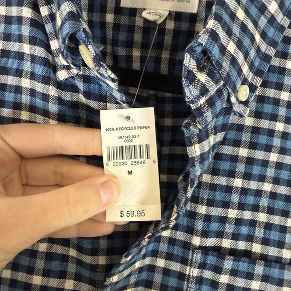 New Gap Button Up Shirt Men's Medium Blue White Plaid Standard Fit Stretch - Picture 6 of 11